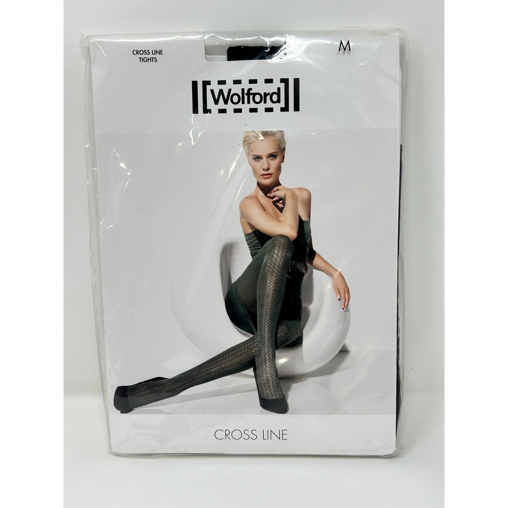 Wolford Cross Line Tights Black Zigzag Pattern Opaque Size Medium 18954